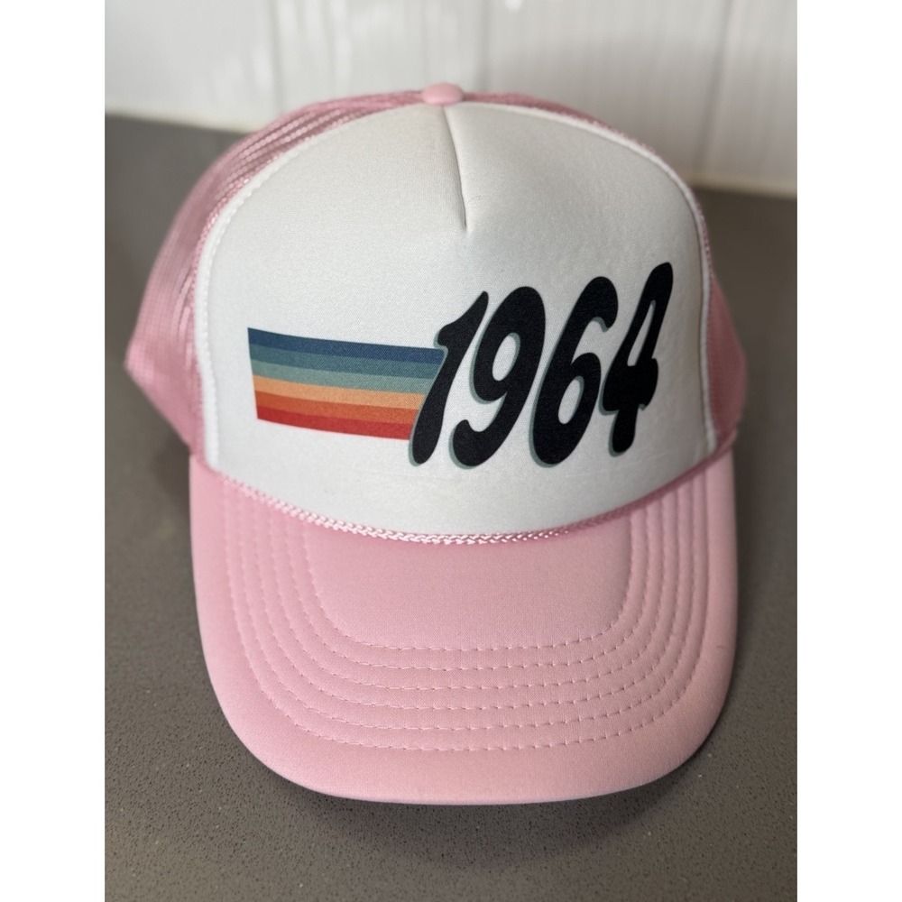 Baseball Cap Hat Foam Trucker Style retro-style "1964" Graphic Rainbow OSFM Adj